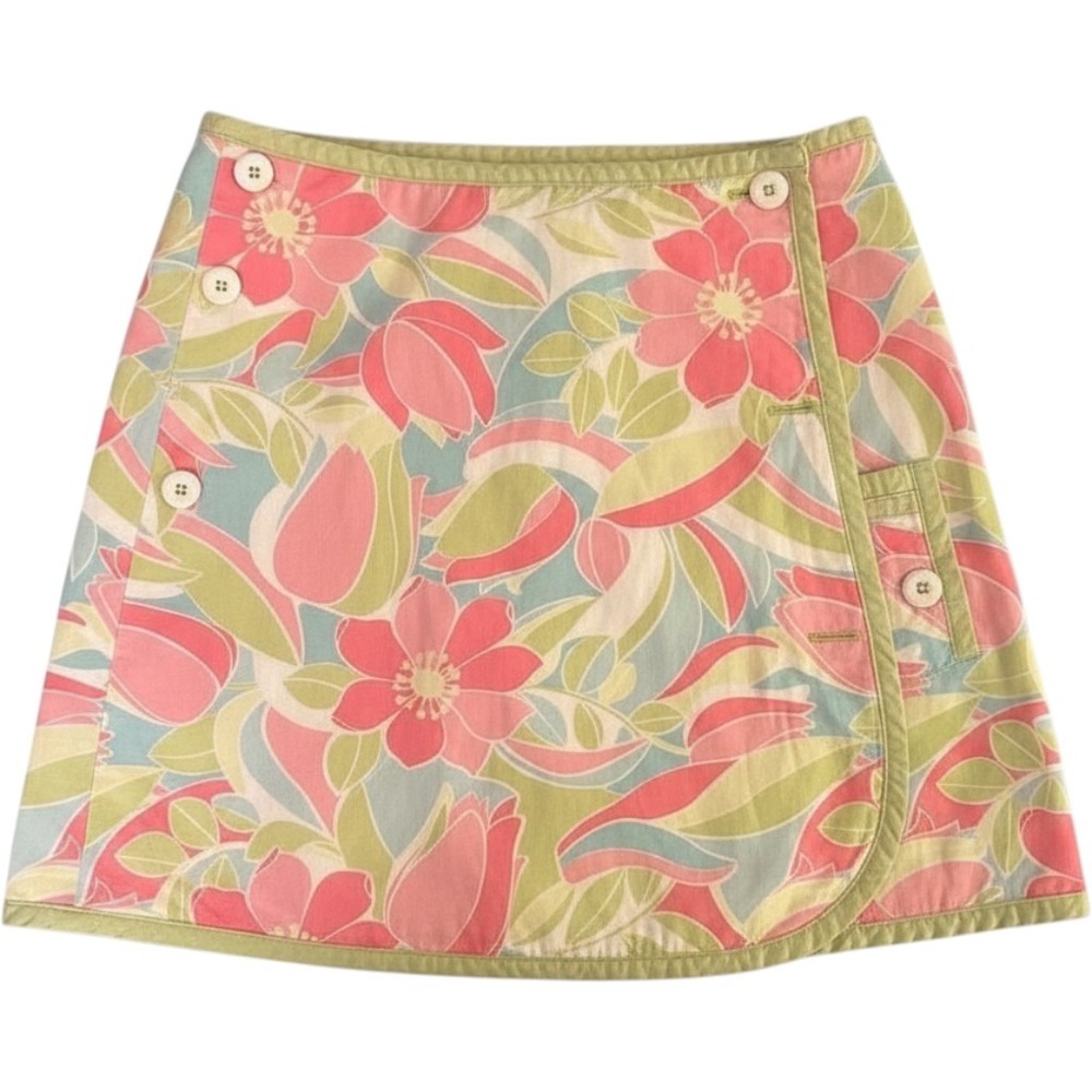 Gymboree Reversible Wrap Skirt Girls 6 Pink Green Floral Flamingo 2007 Cotton - Picture 1 of 7